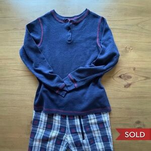 Pajamagram Pajama Set Size S Snowfall Plaid Pants Navy Long Sleeve Henley Shirt